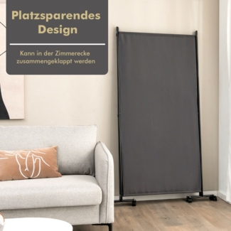 180 cm Hoher Raumteiler auf Rädern Klappbarer Paravent mit 3 frei Kombinierbaren Paneelen Grau