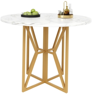 HAUSS SPOLE Esstisch 80x80x76cm Runder Esstisch für Esszimmer und Wohnzimmer, goldene Beine (Eleganter Runder Esstisch 80x80 cm – Metallbeine, Marmormuster MDF, Höhenverstellbar, Luxuriös für Esszimmer & Wohnzimmer, Ideal für 4-6 Personen, 80 x 80 x 76...