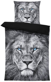 One Home Bettwäsche Graubart, Mikrofaser, 4 teilig, Löwen Motiv