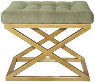 Atelier Del Sofa Stylish Pouffe with Metal Frame, 50 cm Width, 42 cm Height, 40 cm Depth | 100% Polyester Babyface, Elegant Gold & Green Design | Perfect for Modern Living Spaces