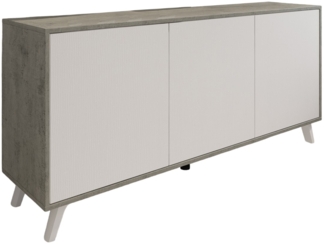 Dmora Kommode Annina, Wohnzimmerbuffet, Wohnzimmer-Sideboard, Moderne Küchen-Speisekammer, 154x40h72 cm, Hellgrau und Weiß
