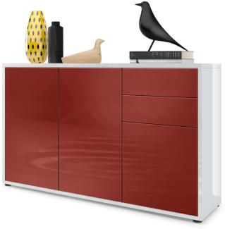 Vladon Sideboard Ben V3, Kommode mit 3 Türen und 2 Schubladen, Weiß Hochglanz/Bordeaux Hochglanz (117 x 74 x 36 cm)