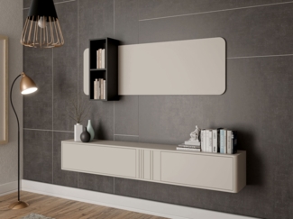 Wohnwand Poksin VII (Farbe: Cashmere / Schwarz)