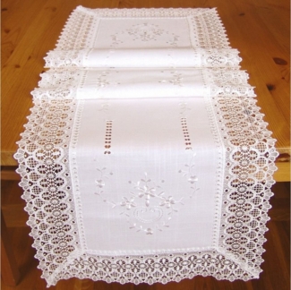 matches21 HOME & HOBBY Tischdecke Tischläufer CORA Spitze & Stickerei Landhausstil Polyester 40x140 cm (1-tlg), Pflegeleicht & waschbar bei 30 °C