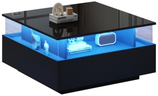 HAUSS SPOLE Couchtisch Hochglanz-LED-Couchtisch mit 2 Schubladen für Wohnzimmer Schwarz (Beistelltisch, Wohnzimmertisch mit großen Stauraum und Schublade, 1-St, 2 Schubladen), Kaffeetisch mit Schubladen und transparentem Präsentationsbereich
