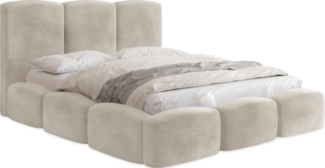 WFL GROUP Polsterbett Harmony mit Bettkasten und Lattenrost, Bettgestell, ohne Matratze (erhältlich in 5 Größen 120x200, 140x200, 160x200, 180x200, 200x200 cm), Doppelbett mit hohem Kopfteil, Boucle oder Samt Stoff, Made in EU