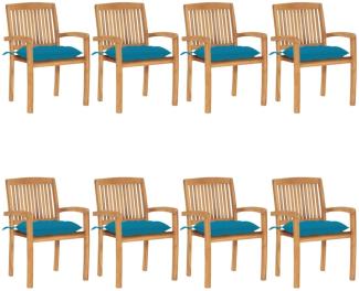 Stapelbare Gartenstühle mit Kissen 8 Stk. Massivholz Teak