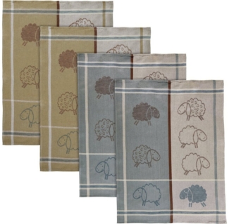 Kracht Geschirrtuch Geschirrtuch "Schafe" 4er-Pack, Halbleinen Karo