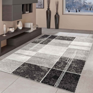 TaraCarpet Teppich Moderner Teppich Aragon 57 kariert modern, rechteckig, Höhe: 13 mm, kariert modern grau Wohnzimmer Schlafzimmer Esszimmer 080X150 cm