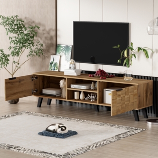 Moderner TV-Schrank,160.5×35.5×45 cm, Holzfarbe,modernes Design, viel Stauraum