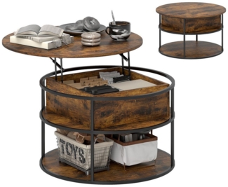 HOMCOM Couchtisch Beistelltisch mit anhebbarer Platte (runder Tisch mit Ablagefläche, verstecktem Fach, 1-St, für Wohnzimmer, Heimbüro), 80 x 80 x 47-61,5 cm, Braun