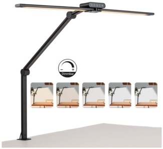 Jibenhome LED Schreibtischlampe LED Leselampe Klemmleuchte Dimmbar Doppelkopf, 24W Schreibtischlampe, 5 Lichtfarben Flexibel Timer Memory Funktion für Büro Arbeitszimmer