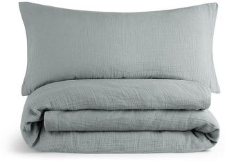 Blumtal Bettwäsche Musselin 100% Baumwolle im Set, Kopfkissenbezug & Deckenbezug, 2 teilig, Blau