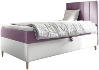 MEBLINI Kinderbett mit Bettkasten MAYA 1 80x200 Rechts – H3/Lila Samt Gepolstert Einzelbett mit Matratze - Polsterbett mit Stauraum - Bett mit Kopfteil – Stauraumbett