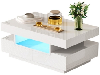 Refined Living Couchtisch Hochglanzoberfläche Wohnzimmertisch,Rechteckiger Beistelltisch mit LED (1-St, 80x50x36 cm, Kaffeetisch mit 4 Schubladen vorne und hinten), großer Stauraum, Multifunktionales Design