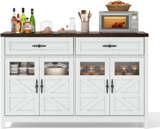Merax Esszimmer-Sideboard mit Stauraum, 140 cm langes Buffet mit 4 Türen und 2 großen Schubladen, Esszimmer-Sideboard-Kaffeebar, weiß