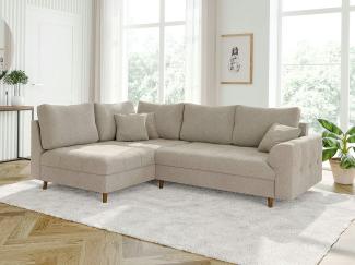 S-Style Möbel Ecksofa Leif mit Braun Holzfüßen im skandinavischen Stil aus Boucle-Stoff, Ottomane links oder rechts bestellbar, mit Wellenfederung