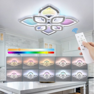 LETGOSPT Deckenleuchte 32W Modern LED Deckenlampe aus Metall + Kristall, RGB Farbwechsel Lamp, RGB Hintergrundbeleuchtung Farbwechsel, LED fest integriert, Kaltweiß/Naturweiß/Warmweiß, RGB, Moderne Blumenform Deckenlampe für Wohnzimmer Schlafzimmer Kin...