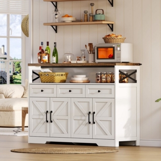 Ulife Sideboard Kommode Mehrzweckschrank Buffetschrank Schränke mit Einlegeböden, mit 3 Schubladen & 4 Türen, 140cm