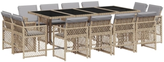 vidaXL 13-tlg. Garten-Essgruppe mit Kissen Beigemischung Poly Rattan 3210864