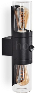 hofstein Außen-Wandleuchte Außenleuchte mit Bewegungsmelder aus Metall/Glas in Schwarz/Klar, ohne Leuchtmittel, Wandlampe für Terrasse/Hof, 2 x E27, ohne Leuchtmittel, IP44