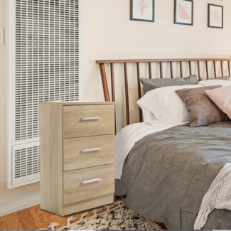 Nachttisch mit 2 Schubladen, Holzoptik Nature, Beistelltisch mit Metallgriffen, modern & pflegeleicht für Schlafzimmer