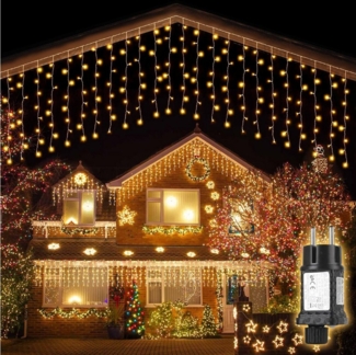 Salcar LED-Lichtervorhang LED Lichterkette Eisregenvorhang Außen, 8 Beleuchtungsmodi, Memory-Funktion, Wasserdicht, Warmeweiß 3m