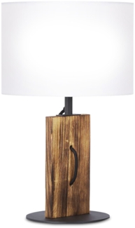 LED Tischleuchte, Pinienholz, Landhaus, Textil weiß, H 40,2 cm