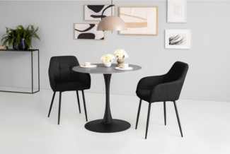 HELA Essgruppe MOSEL, (3-tlg), Tisch 90x75 cm, Platte rund, gesinterter Stein, Armlehnenstuhl