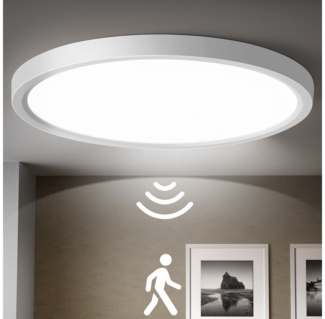 Oraymin LED Deckenleuchte Deckenleuchte LED mit Bewegungsmelder, Rund Flach Sensor Leuchte 4000K, IP20, LED fest integriert, Neutralweiß, LED Lampen Deckenlampen, Deckenlampe Schlafzimmer, Deckenleuchte Küche, Schlafzimmer, Flur, LED Lampe, 2400LM, Lam...