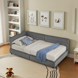 Einzelbett, Hautfreundliches Samtdesign Kinderbett mit hoher Rückenlehne, Samt, Dark Gray, 90x200cm