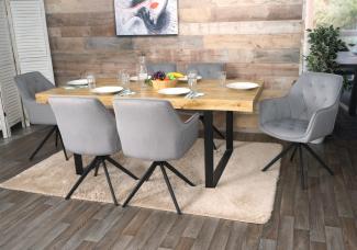 6er-Set Esszimmerstuhl HWC-L80, Küchenstuhl Polsterstuhl Stuhl mit Armlehne, drehbar, Metall Stoff/Textil ~ hellgrau