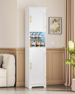 Badezimmerschrank, Badschrank, Hoher Schrank Mit Farbwechselnden Led-Leuchten Und 2 Tren, Verstellbare Einlegeb?den, Wohnzimmer, Badezimmer, 30 X 40 X 170 cm, Wei?