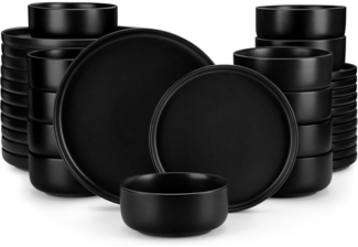 Tafelservice 12 Personen Schwarz Steingut Geschirrset Matt 36tlg