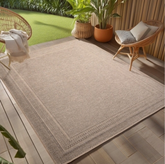 Teppium Teppich Schlichter Flatweave Teppich mit Rahmen, Rechteckig, Höhe: 5 mm, Indoor Outdoor Teppich Wetterfest 3D Optik Wohnzimmer Küchen Terrasse