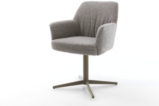 Drehstuhl Xana-Flex mit Armlehnen Bouclé Silbergrau Fußkreuz Effektfinish Titan 360° drehbar Taschenfederkern