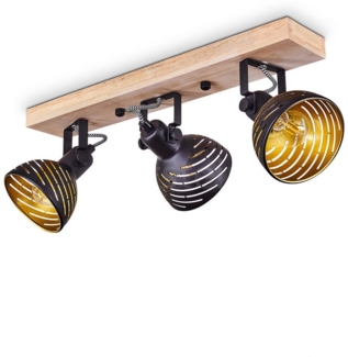 hofstein Deckenleuchte »Mitterthal« Deckenlampe aus Holz/Metall in Natur/Schwarz, ohne Leuchtmittel, verstellbare Strahler,Gitter-Optik, Retro/Vintage, Lichteffekt, 3xE14
