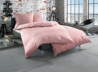 Bettwaesche-mit-Stil 'Oslo' Bettwäsche, Mako-Batist, Rot, 240x220 cm + 2x 80x80 cm, Streifen