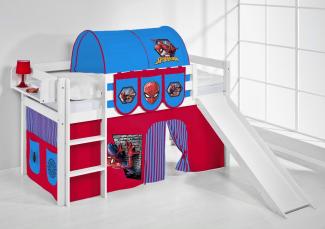 Lilokids 'Jelle' Spielbett 90 x 200 cm, Spiderman, Kiefer massiv, mit Rutsche und Vorhang