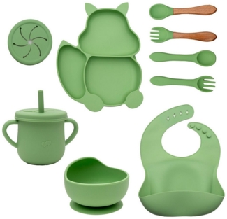 Intirilife Kindergeschirr-Set (8-tlg), 1 Personen, Silikon, Baby Geschirr Set Fütterungsset Silikon Strohhalm Lätzchen (8-tlg)