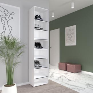 FORTE Canberra Schuhschrank, Holzwerkstoff, Weiß/Schwarz, 46 x 206,5 x 29,5 cm