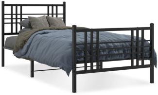 vidaXL Bettgestell mit Kopf- und Fußteil Metall Schwarz 90x190 cm 376334