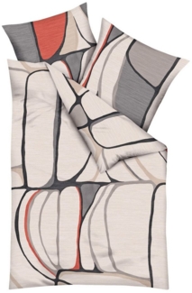 JACK Bettwäsche 135x200cm Opalith Natur Grafik Kaeppel, Biber, 2 teilig, modernes Grafikmuster in Natur, Anthrazit und Rot