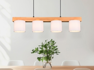 Pendelleuchte, Holz, Stoff, weiß, H 150 cm