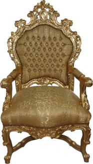 Casa Padrino Barock Luxus Thron Sessel Gold Muster/Gold mit Bling Bling Glitzersteinen - Unikat - Barock Möbel Thron Königssessel - Limited Edition