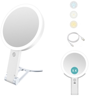 Coonoor Kosmetikspiegel Beleuchteter Kosmetikspiegel mit 20x/1x Vergrößerung Doppelseitiger (1-St), 3 Lichtfarben, dimmbar, multifunktional für Handheld/Hängen/Tisch