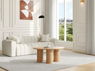 Vente-unique - OSINAR Couchtisch Holz, Platte Beige - B 60 cm x H 40 cm x L 90 cm