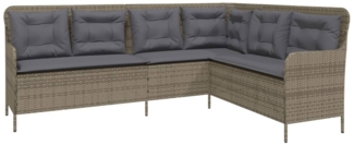 vidaXL Gartensofa in L-Form mit Kissen Grau Poly Rattan 369002