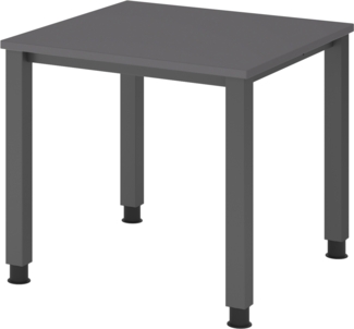 bümö manuell höhenverstellbarer Schreibtisch 80x80 cm in Graphit, Metall-Gestell: Graphit - PC Tisch höhenverstellbar & belastbar bis 140 kg, Büro- und Computertisch klein, QS-08-G-G