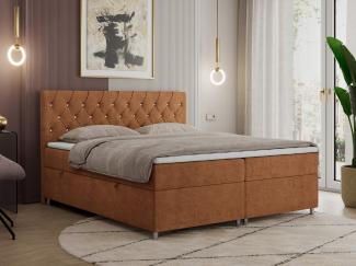 Boxspringbett Doppelbett Polsterbett Kunstlederbett mit Bettkasten - ROMA - 120x200cm - Orange Stoff - H4